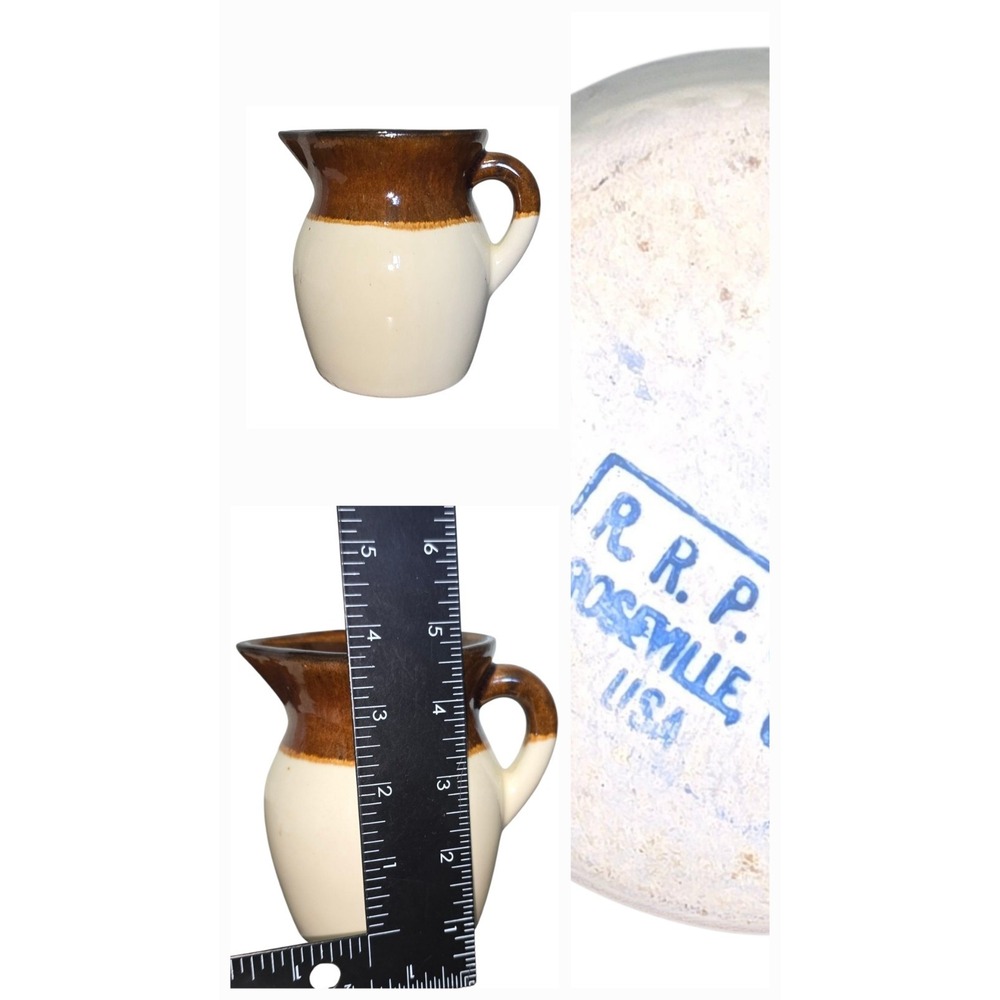 VTG 40s Brown Dip Pottery Jug Pitcher Creamer RRP‎ Co Roseville Ohio USA